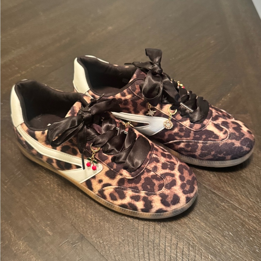 ***SOLD*** Leopard Print Sneakers with Black Satin Laces and Charms